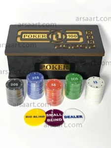 چیپ 100 تایی بازی پوکر جعبه چوبی | مناسب دورهمی و سرگرمی | آرسا آرت
