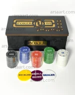 چیپ 100 تایی بازی پوکر جعبه چوبی | مناسب دورهمی و سرگرمی | آرسا آرت