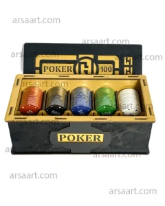 چیپ 100 تایی بازی پوکر جعبه چوبی | مناسب دورهمی و سرگرمی | آرسا آرت