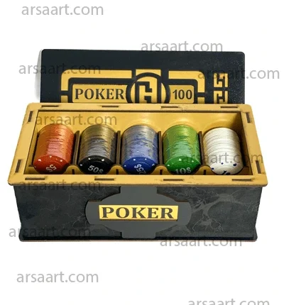 چیپ 100 تایی بازی پوکر جعبه چوبی | مناسب دورهمی و سرگرمی | آرسا آرت